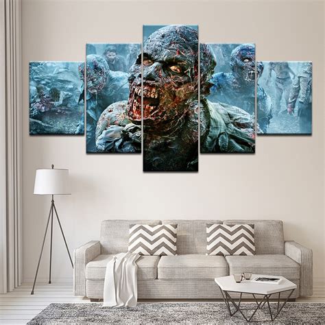 Canvas Painting Zombie The Walking Dead 5 Pieces Wall Art Modular Wallpapers Poster Prints For ...