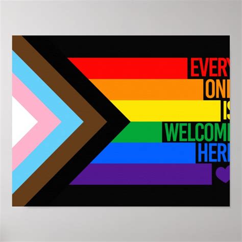 Everyone is Welcome Here (Progress Pride) Flag Poster | Zazzle