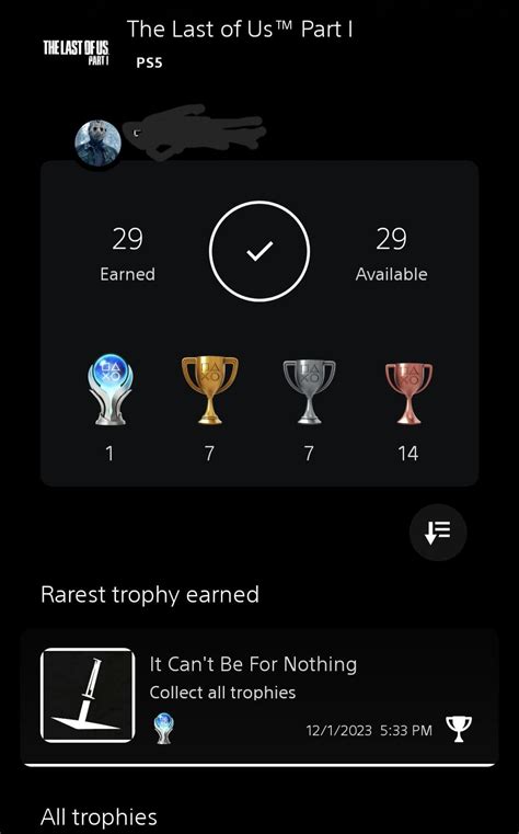 [The Last Of Us Part 1] : r/Trophies