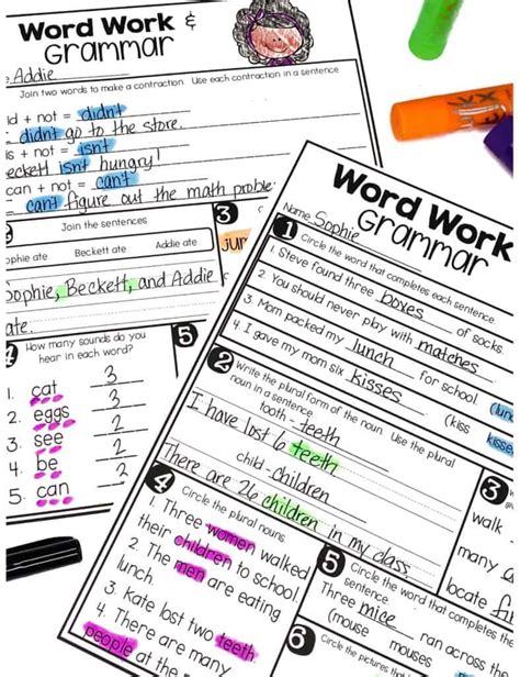 Word Work and Grammar Review Worksheets | Hollie Griffith