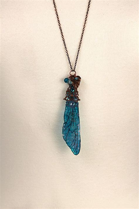 Dragonfly Wing Necklace in Aqua - Copper - Single Dragonfly Wing - Fairy wing necklace | Fairy ...