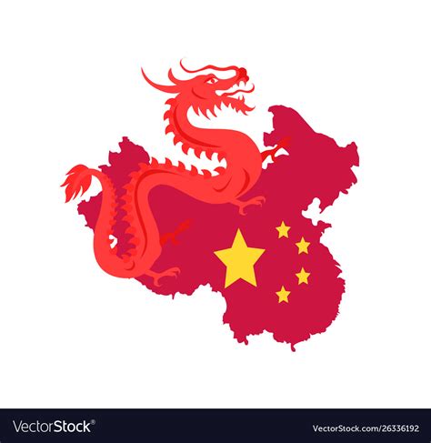 China map with borders and flag dragon creature Vector Image