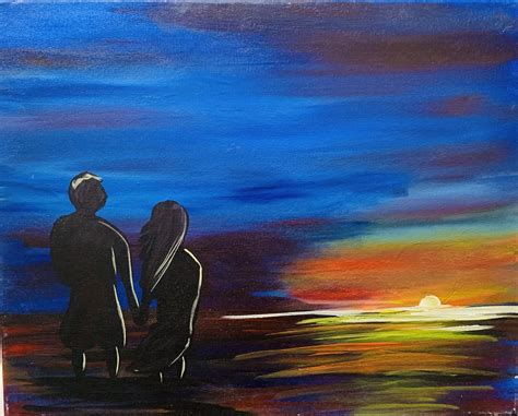 Couple at Sunset Painting | Painting, Painting class, Sunset painting