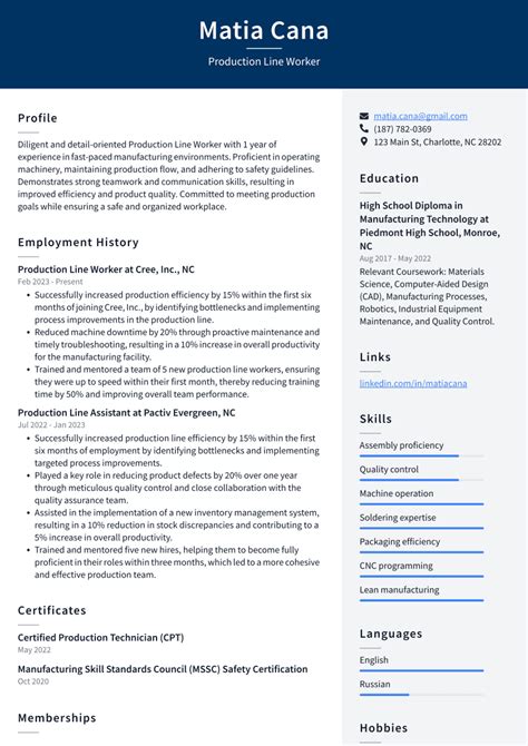 Production Line Worker Resume Examples and Templates