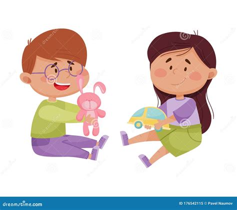 Kids Sharing Toys Illustrations Royaltyfree Vector