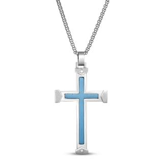 Men's Cross Necklace Diamond Accents Stainless Steel 24" | Kay