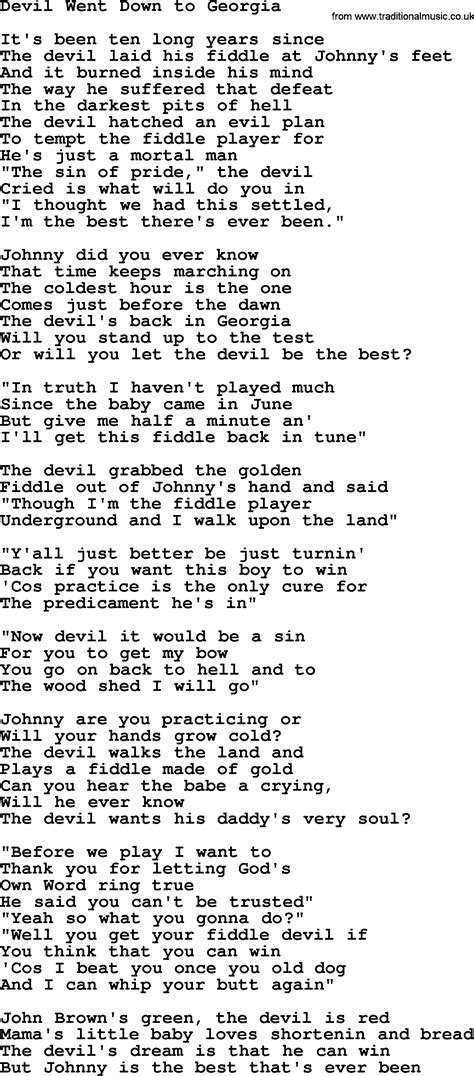 Johnny Cash song: Devil Went Down To Georgia, lyrics