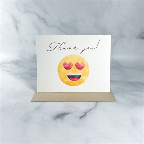 Thank You Watercolor Emoji Heart Eyes Greeting Card - Etsy