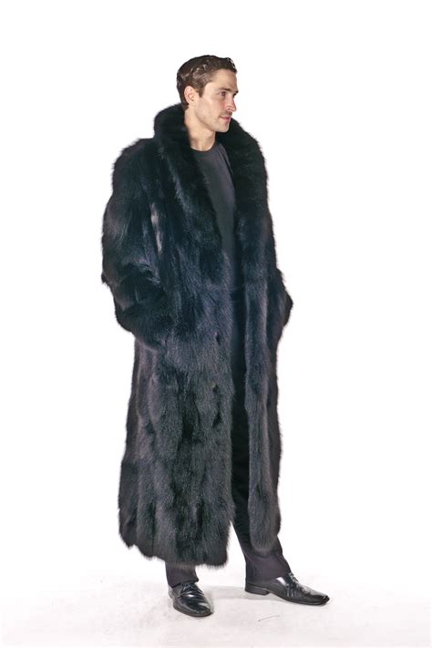 Mens Fox Coat – Black Sculptured Fox – Madison Avenue Mall Furs