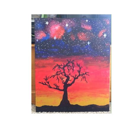 Tree with galaxy and sunset painting. | Painting, Sunset painting, Art