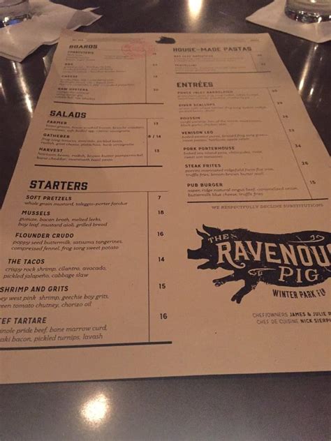 Menu at The Ravenous Pig BBQ, Winter Park, 565 W Fairbanks Ave