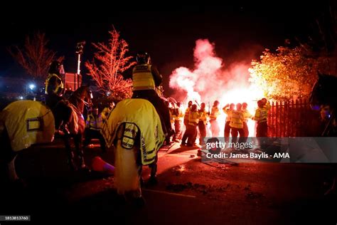 Police clash with Legia Warszawa fans outside the stadium before the ...