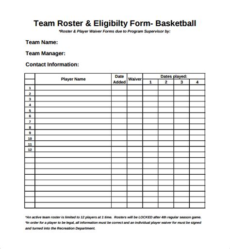 FREE 7+ Sample Sports Roster Templates in PDF | MS Word