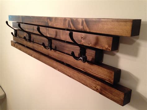 Rustic Wall Mount Wooden Coat Rack 4 Hook Coat Hanger