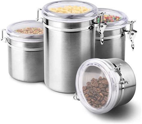 ENLOY 4-Piece Stainless Steel Airtight Food Storage Canister Set with ...