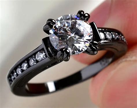 Black Gold Filled Rhodium Round 5mm Zircon Women's Wedding Band Engagement Ring Fashion Jewelry ...