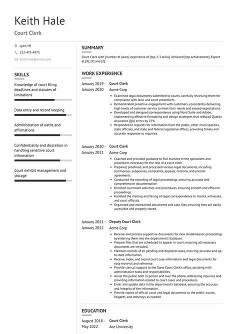 Court Clerk Resume Examples and Templates