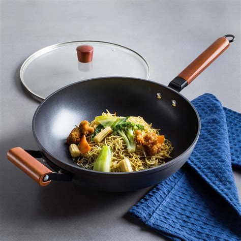 KSP Stir-Fry Non-Stick Wok with Wood Handle (Black/Natural) | Kitchen Stuff Plus