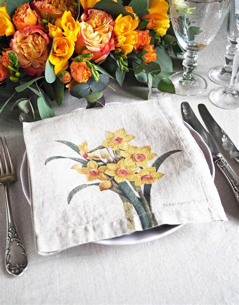 Natural Linen Floral Custom Wedding Reception Napkins - LINOROOM 100% LINEN TEXTILES