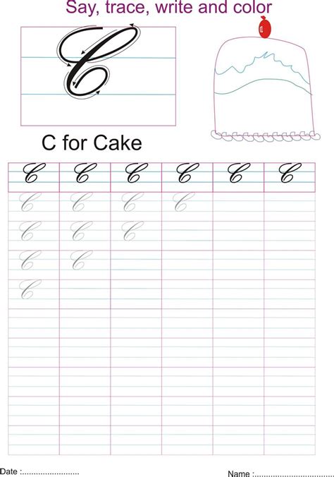 Cursive captial letter 'C' worksheet