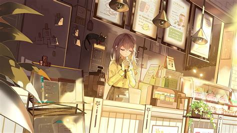 Anime Girl Coffee Shop Live, coffee anime girl HD wallpaper | Pxfuel