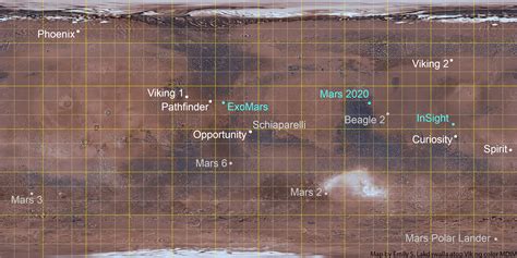 Map of all Mars landing sites as of November… | The Planetary Society