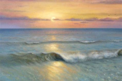 Realism oil painting sunset by the ocean – Veronica Winters Painting