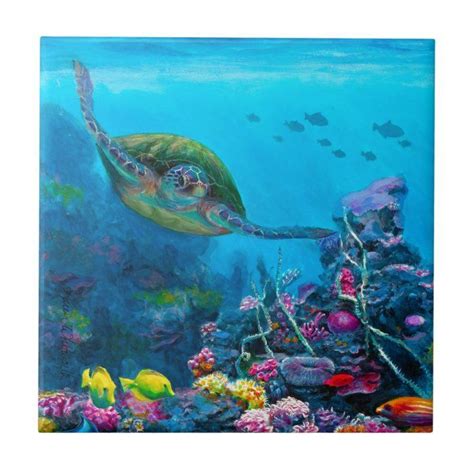 Hawaiian Green Sea Turtle Tropical Fish Reef Tile | Zazzle | Sea turtle wall art, Turtle wall ...