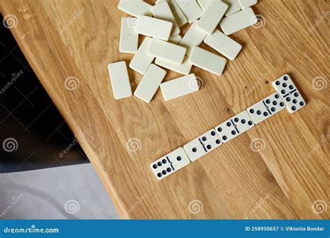 Top View of White Domino Games on Wooden Table Background Stock Image - Image of concept ...