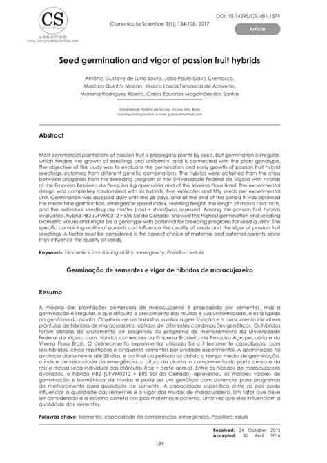 (PDF) Seed germination and vigor of passion fruit hybrids