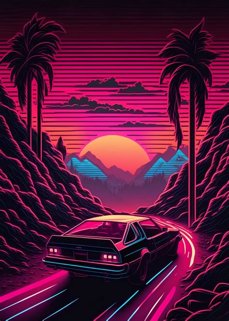 Wall Art Print | Car Retro Sunset | UKposters