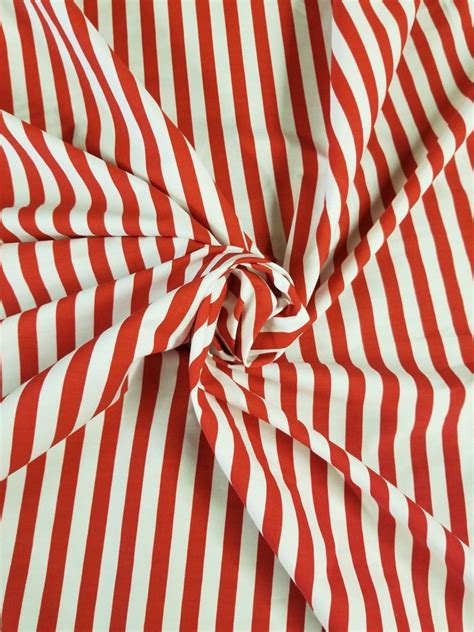 Red and White Striped 100% Cotton Fabric | Etsy