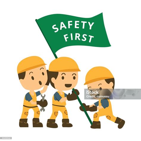 Character Construction Working Hold Flag Safety First Safety Concept On ...