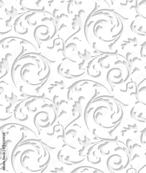 Vector baroque damask white elegant lace texture. Luxury floral light pattern element for ...