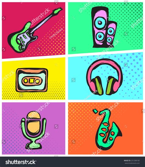 Pop Art Music Iconsmusic Isolated Icons Stock Vector (Royalty Free ...