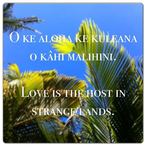 O ke aloha ke kuleana o kahi malihini. Love is the host in strange ...