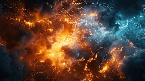 Ai Generated Powerful Explosion With Lightning And Smoke At Night ...