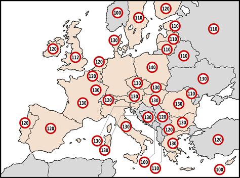 Motorway Speed Limits in Europe in km/h (EU-27 coloured) [871x648][OS ...