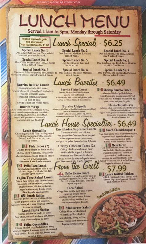 Menu at Monterrey Mexican Restaurant, Cherokee