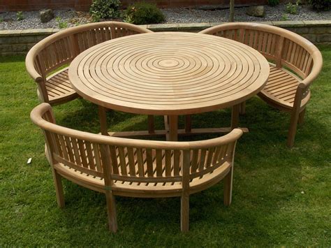 teak round table with 3 benches - Teak Garden Furniture Outlet