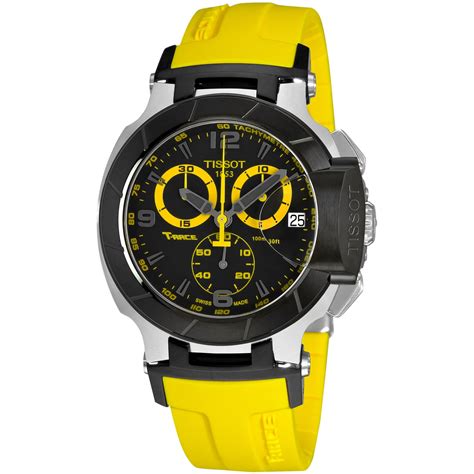 Shop Tissot Men's 'T Race' Black Dial Chronograph Yellow Strap Watch ...