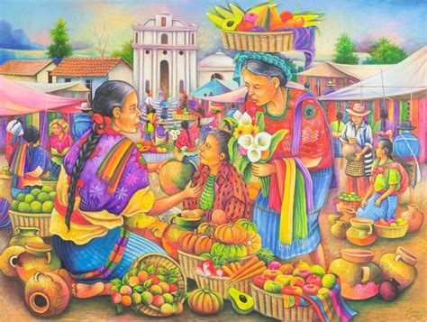 Original Oil Painting of Market Scene from Guatemala - Market of ...