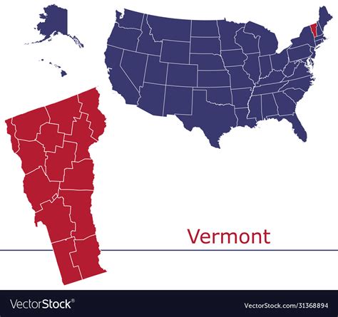 Vermont map counties with usa map Royalty Free Vector Image