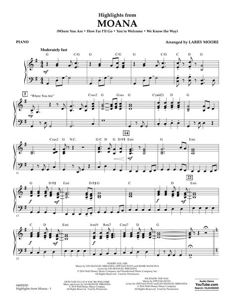 Highlights from Moana - Piano by Larry Moore Sheet Music for Orchestra ...