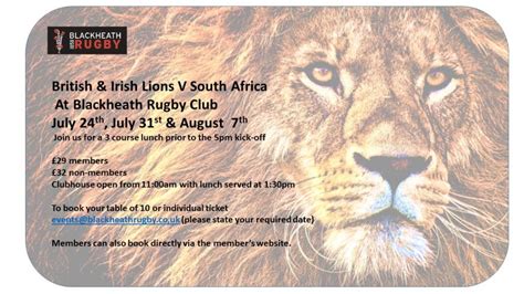 2021 British and Irish Lions tour to South Africa - Blackheath Rugby