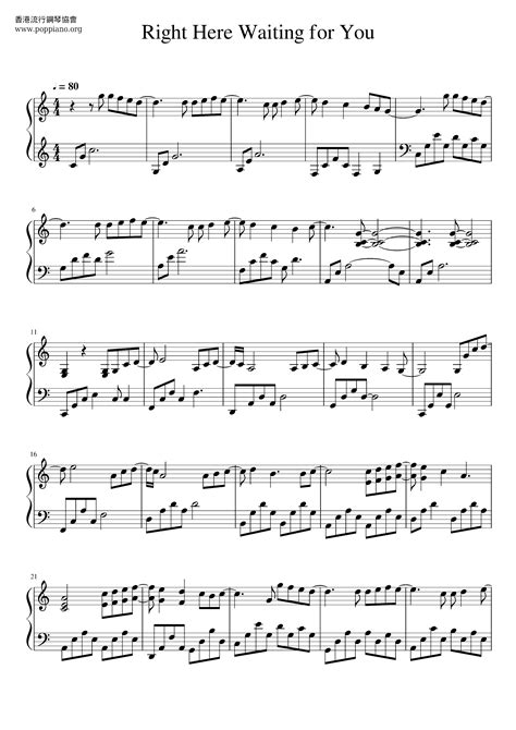 Richard Marx-Right Here Waiting Sheet Music pdf, - Free Score Download ★