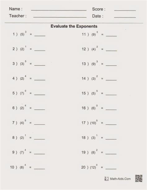 Exponents Worksheets Grade 9 With Answers Pdf