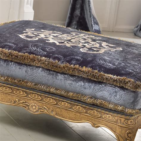 Elegant Classic Blue Velvet Upholstered Footstool