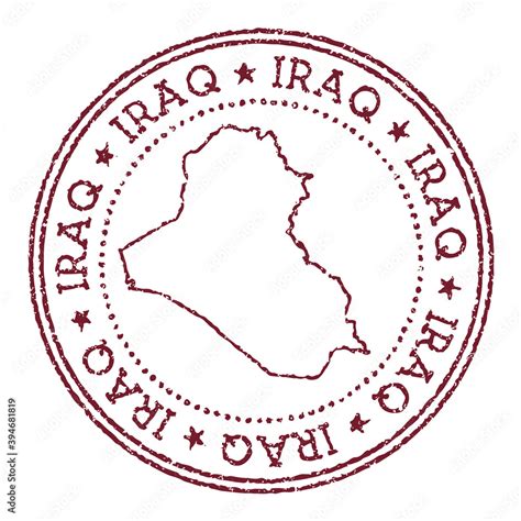 Republic of Iraq round rubber stamp with country map. Vintage red passport stamp with circular ...