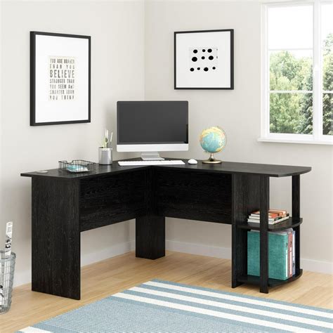 Ameriwood Home Dominic L Desk with Bookshelves, Black Oak - Walmart.com ...